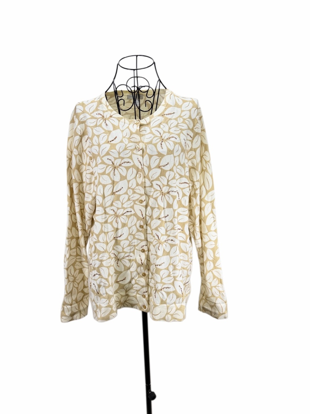 Charter Club Cream Button-Down Leaf Print Top